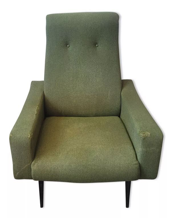Fauteuil vintage style scandinave tissu vert