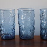 5 glasses blue decorations vintage fruits
