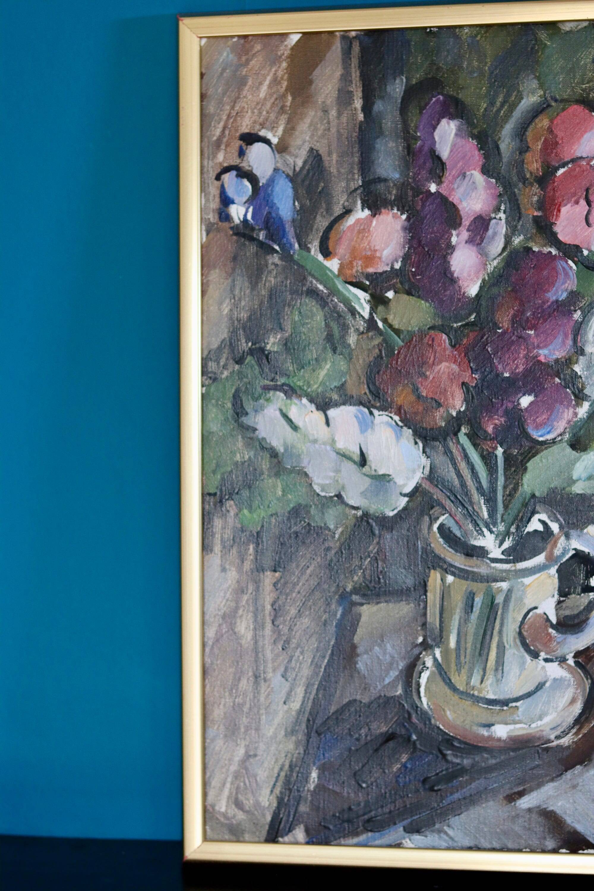 Original Swedish oil on canvas from the mid-century "Vase" by I Franke (1913-1999) - Framed