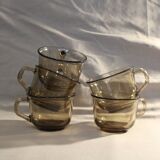 Set of 5 smoked glass cups from the 70s