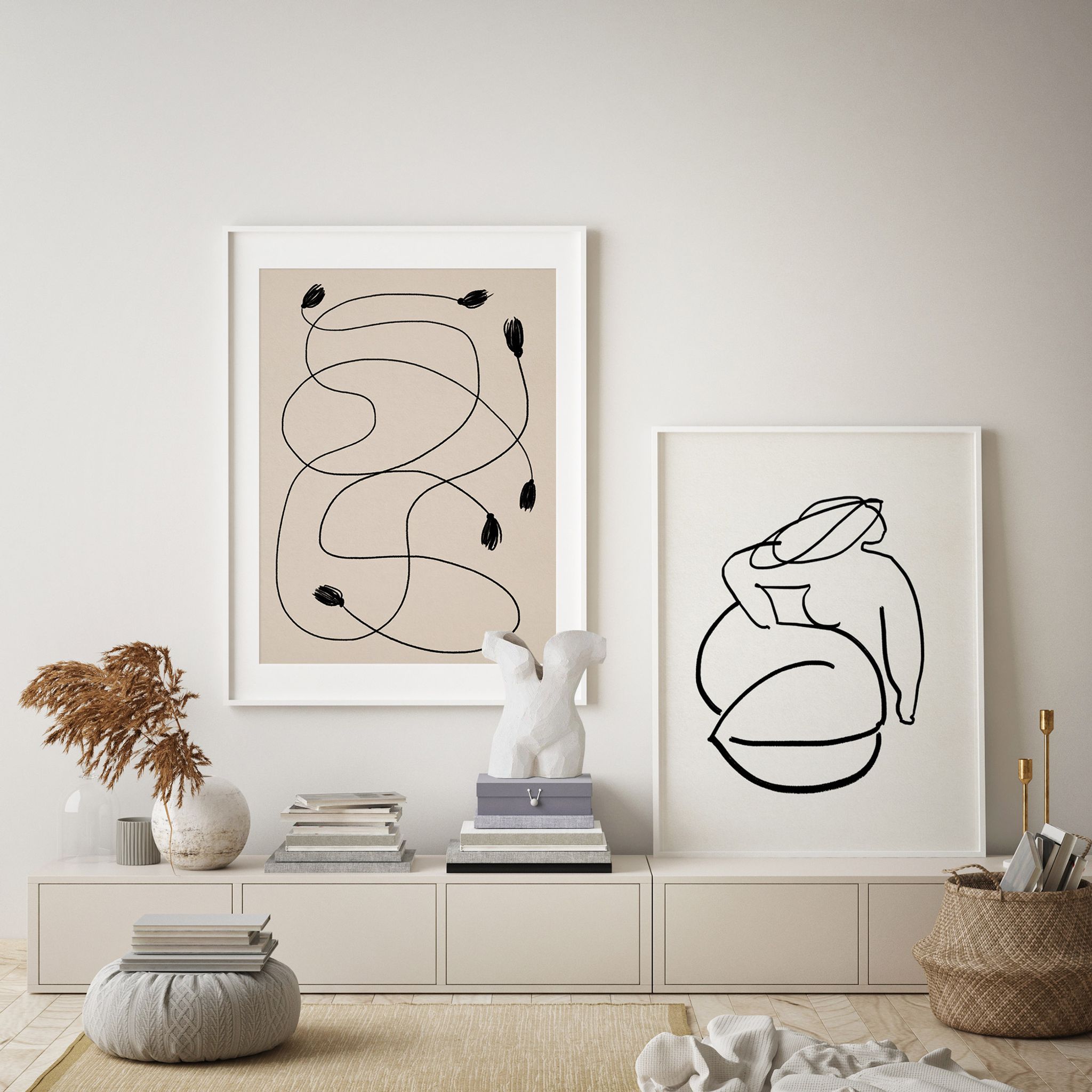 Paire d’estampes, ensemble d’art mural abstrait de deux, 50x70cm