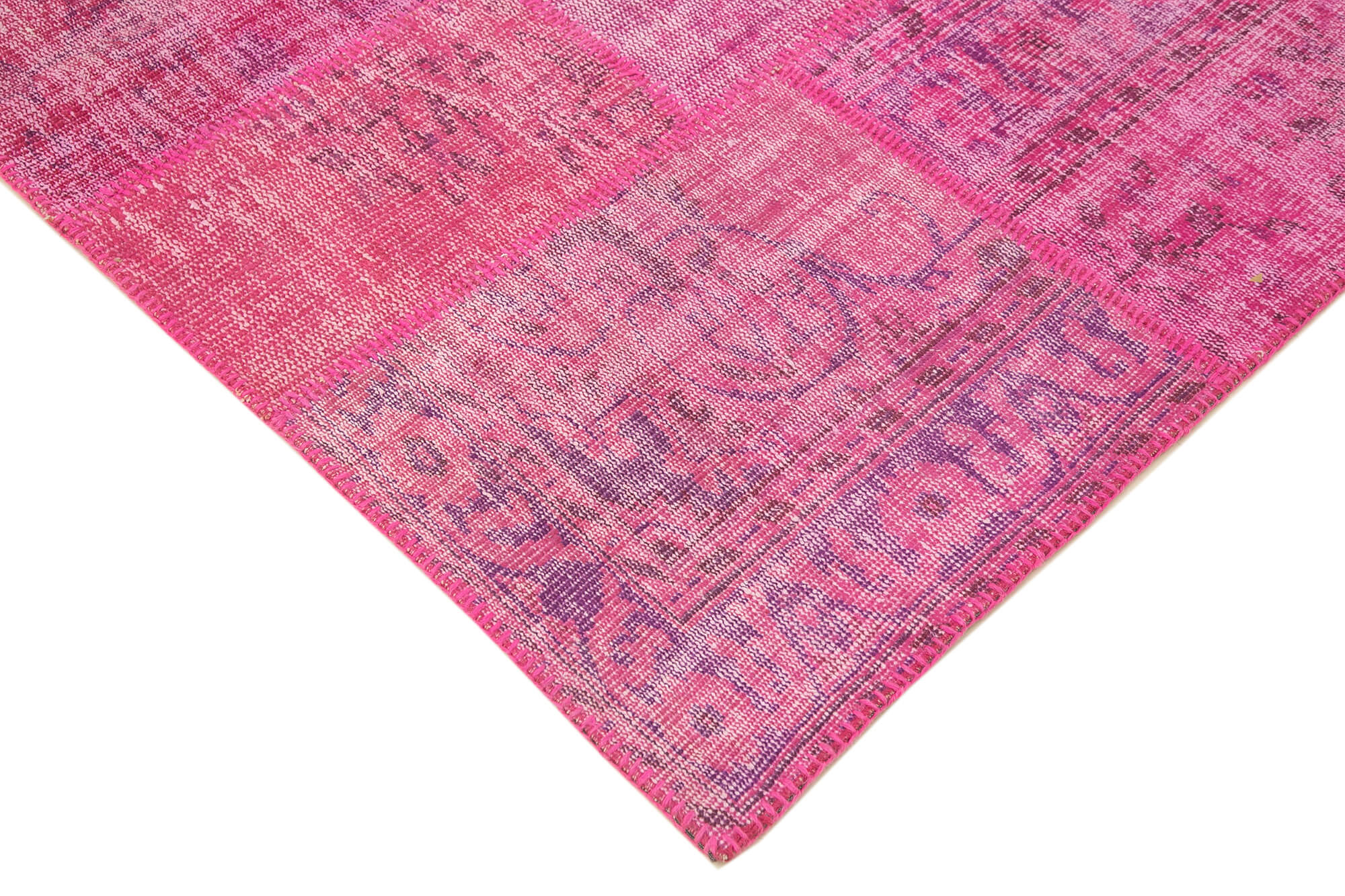 Handwoven Turkish Contemporary 205 cm x 302 cm Pink Patchwork Carpet
