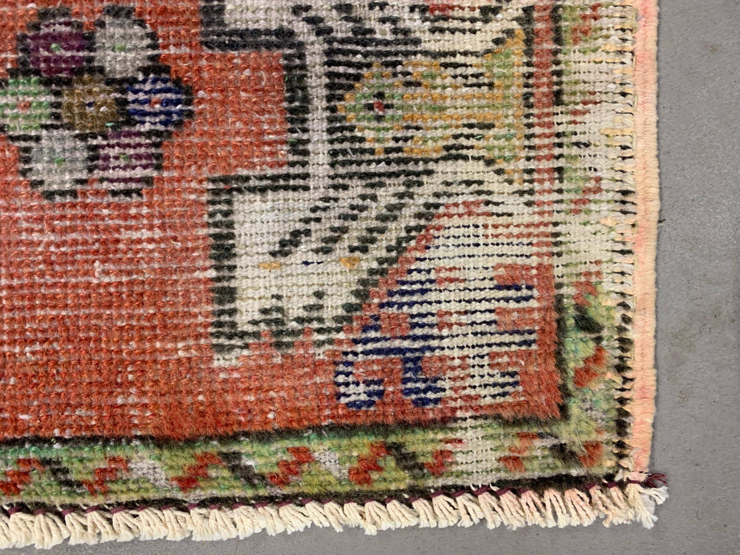 Small Vintage Turkish Rug 98x53 cm, Short Runner, Tribal, Shabby, Mini Carpet