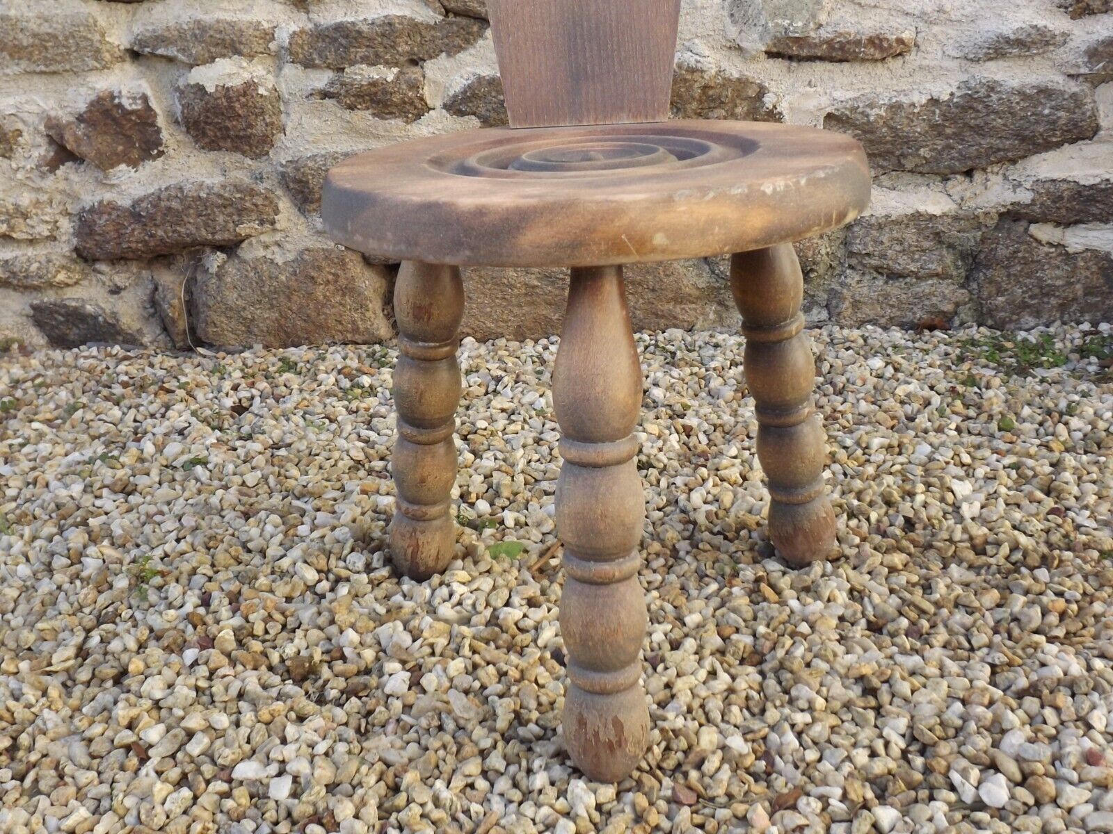 Vintage French Handcrafted Wooden Child's Stool with Added Back