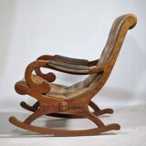 Vintage Chesterfield Design Leather Rocking Chair in Wood, 1920s