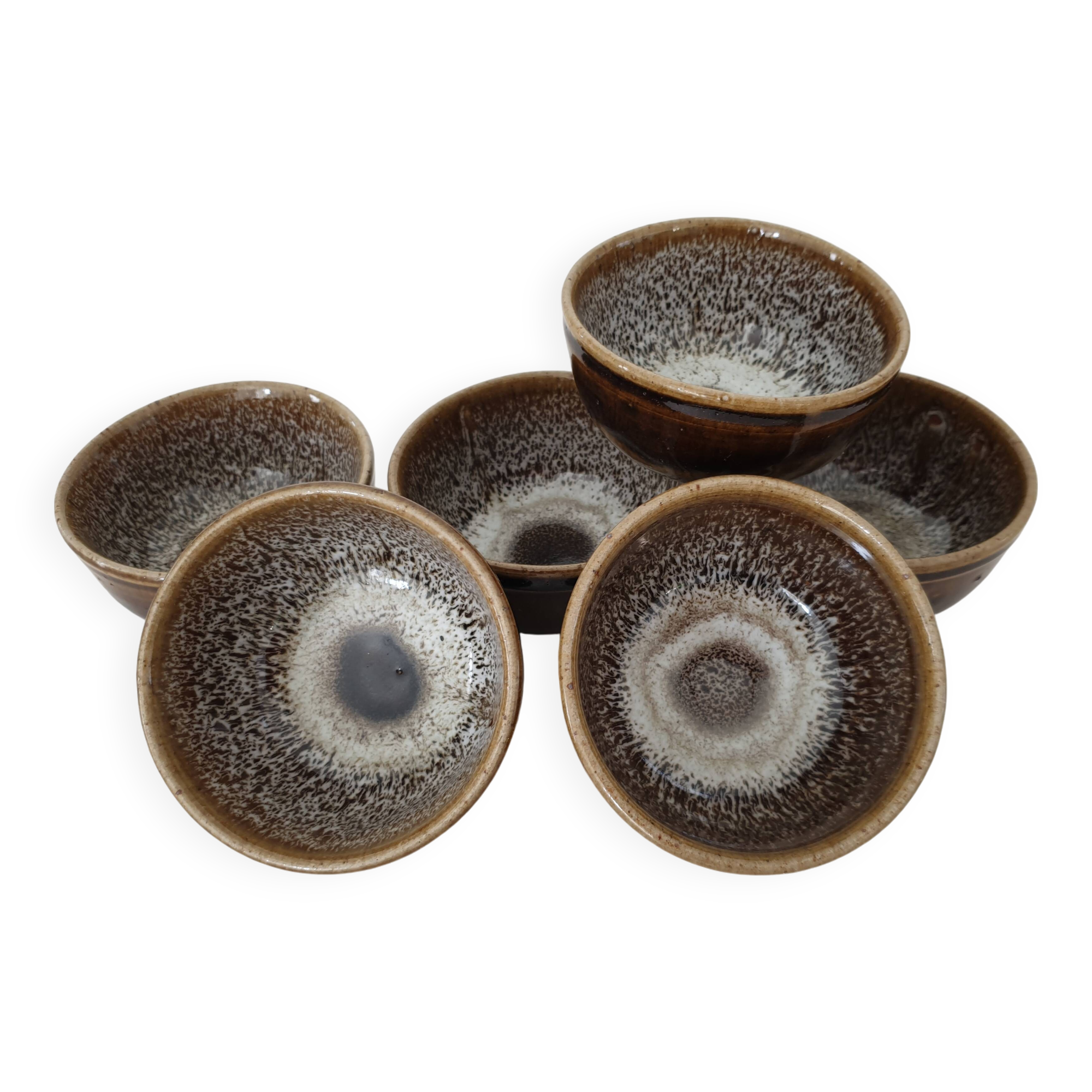 Set of 6 ramekins Bowls / cups in glazed ceramic Signed Alésia