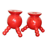 Pair of Swedish Dala Ball Candleholders