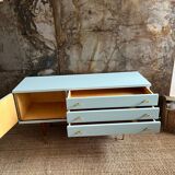 Seventies freshwater blue and brass sideboard
