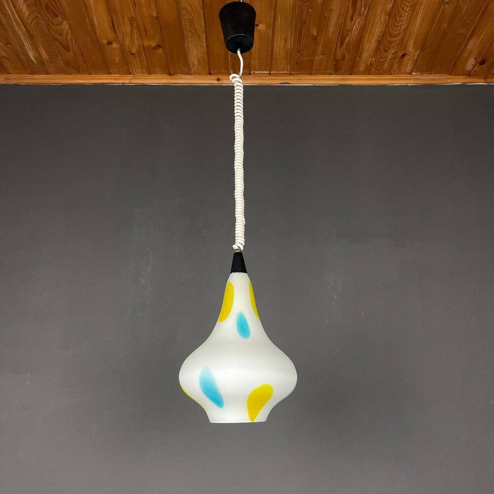 Mid-Century Multicoloured Opaline Glass Pendant Lamp by Stilnovo, Italy, 1950s