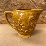Old barbotine pitcher sarreguemines yellow ceramic squirrel decor