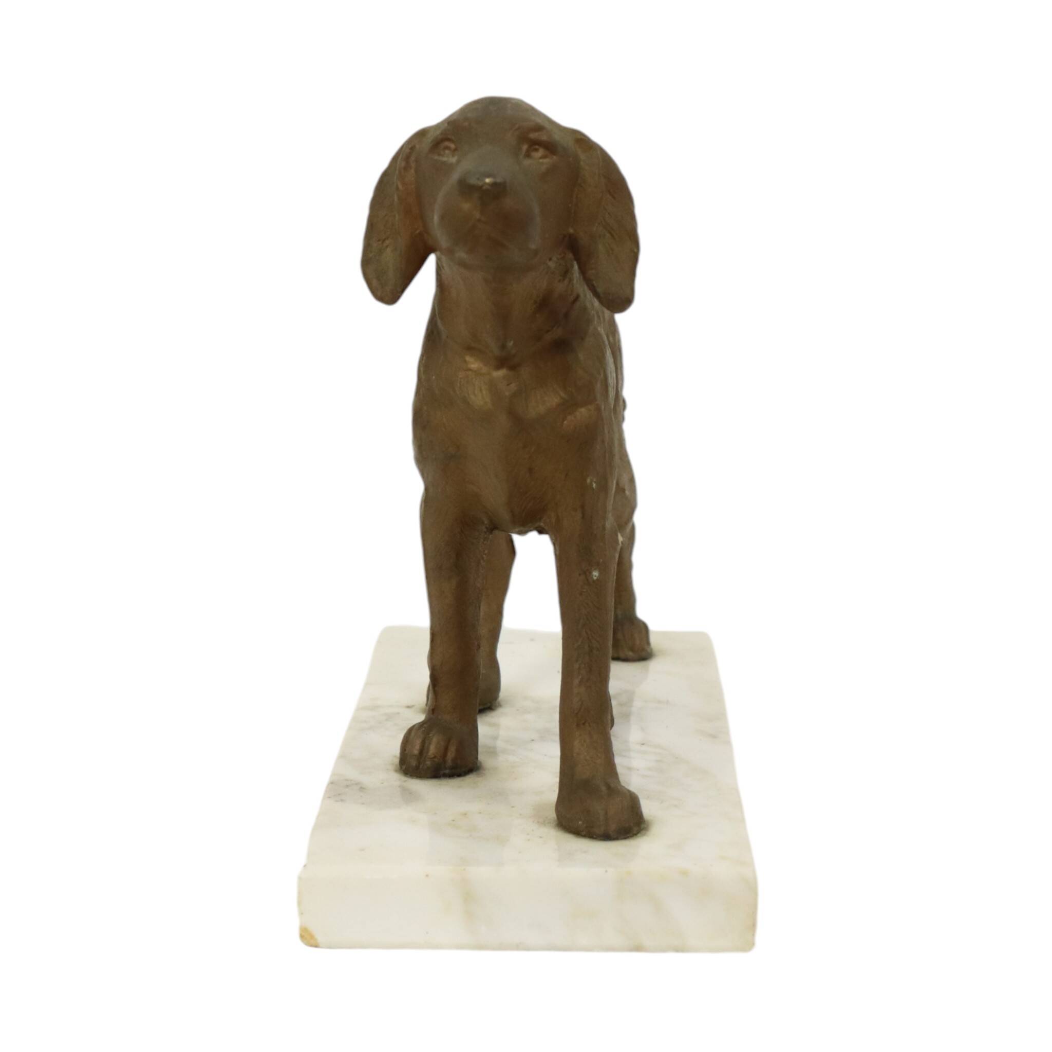 Art Deco Dog on Marble Base, Gold-colored Zamak