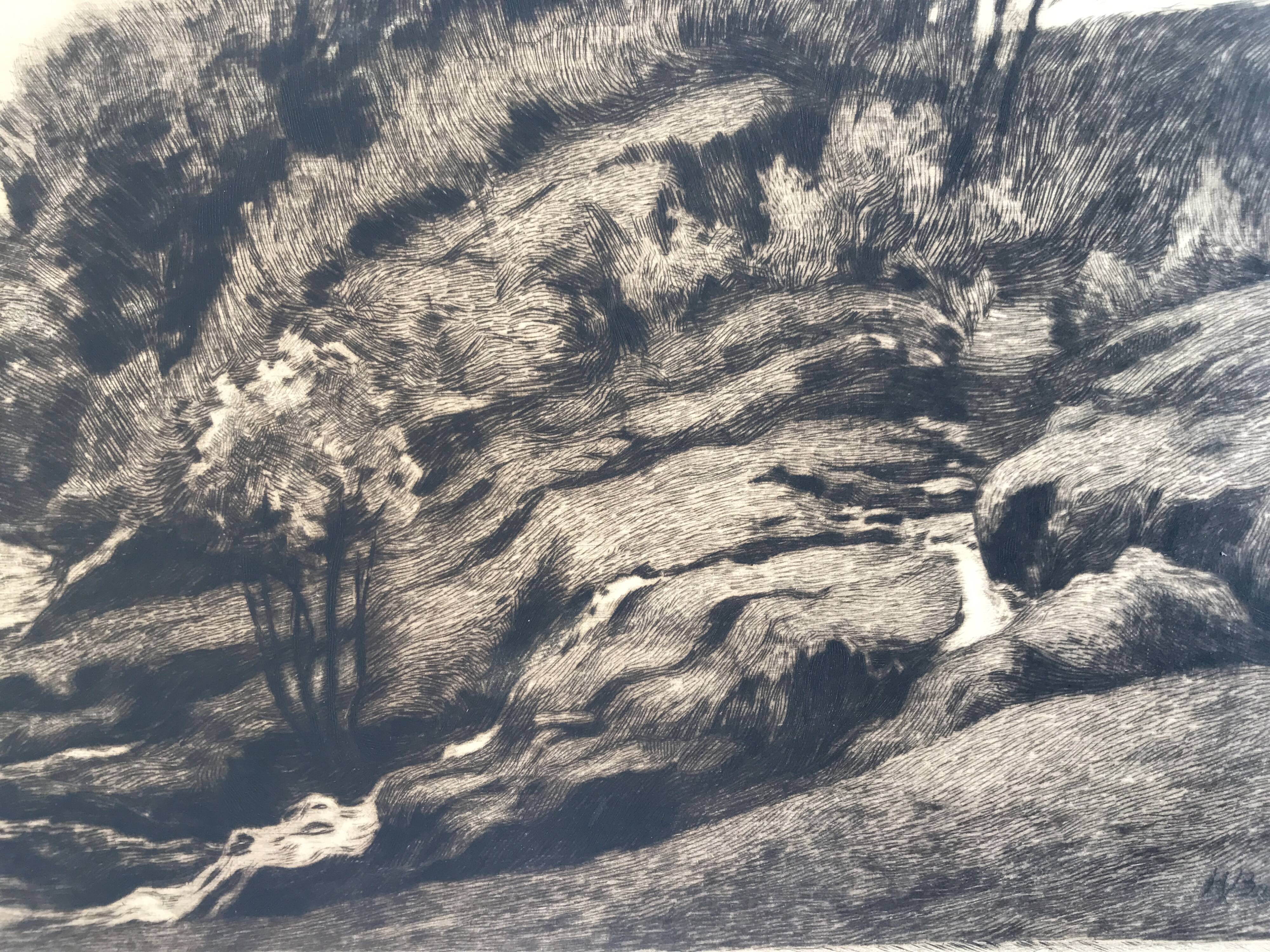 Henri BODART, Landscape. Original drypoint signed in the plate