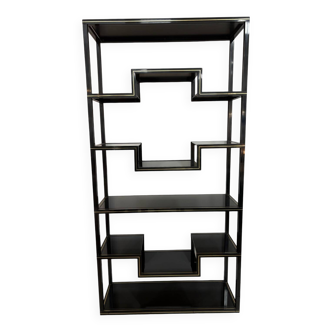 Étagère Pierre Vandel Paris, noir et doré, années 1970, France