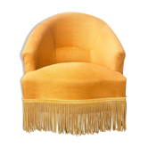 Fauteuil crapaud velours jaune ocre