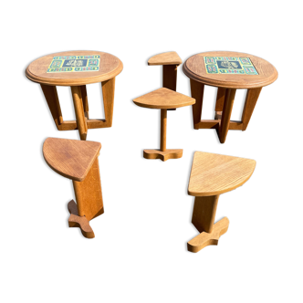 Paire de tables, bout de canapé Guillerme et Chambron chêne céramique de Boleslaw Danikowski