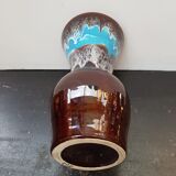 Old vase vallauris fady large model ceramic brown blue drips vintage