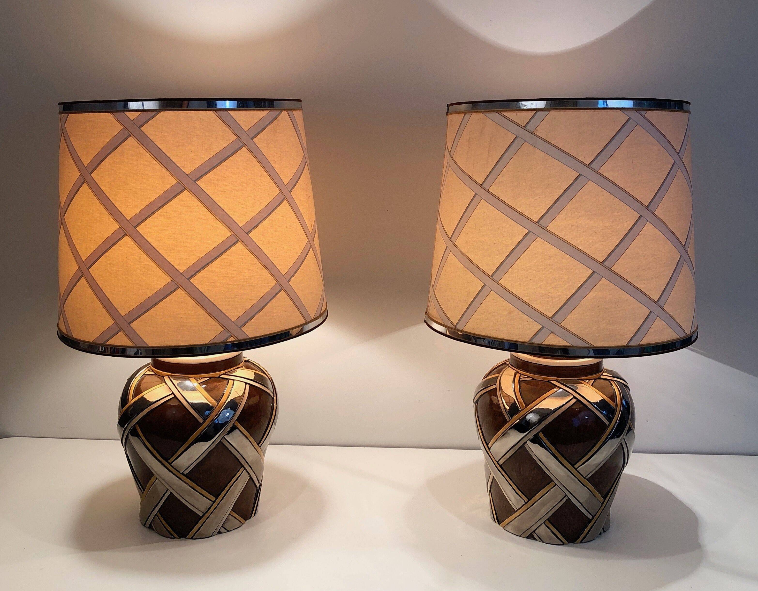 Important pair of ceramic lamps. French work.