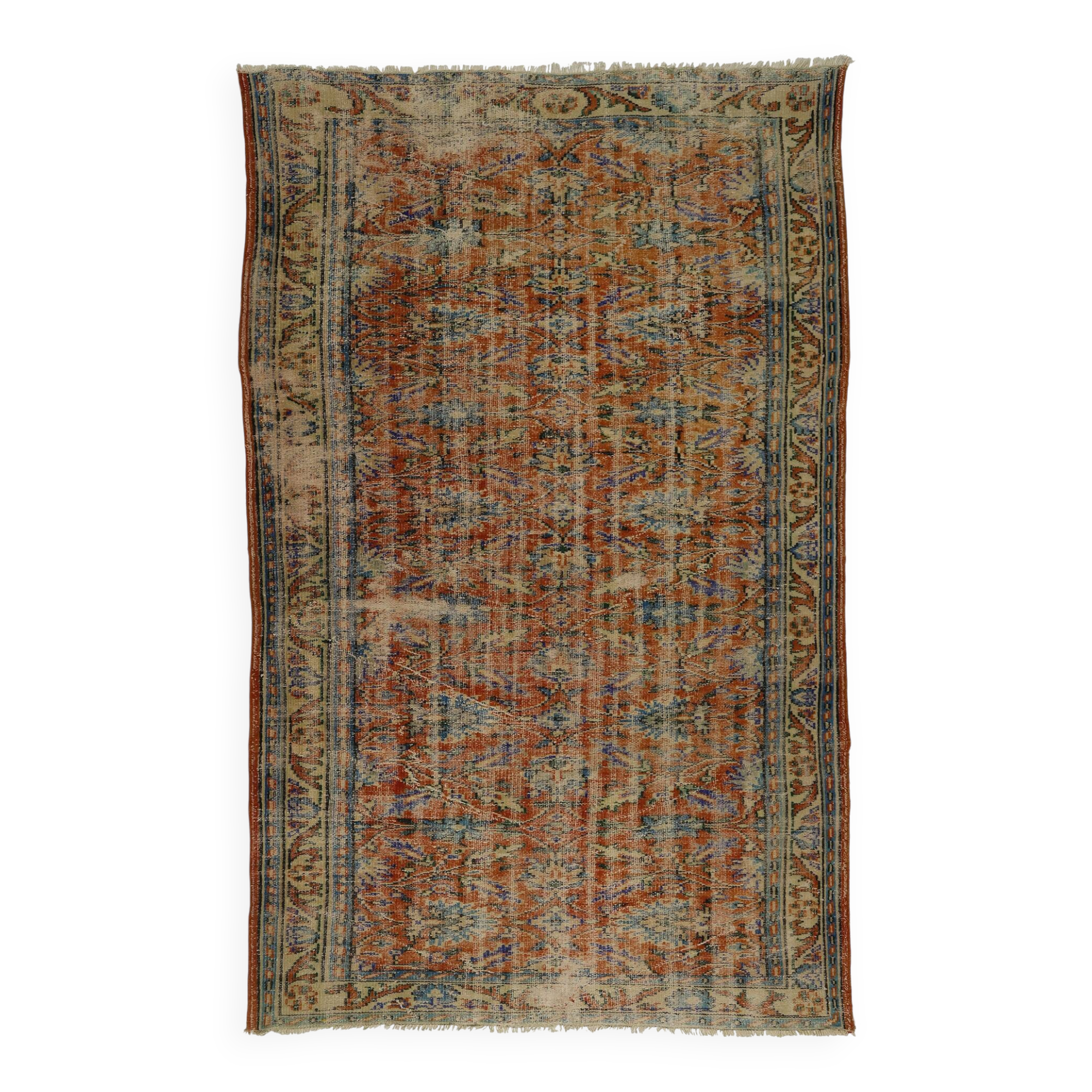 One-of-a-kind turkish handwoven vintage rug - rustic vintage charm 265x 168