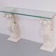1970s Classic Greek Console Table with Cast Stone and Glass Top