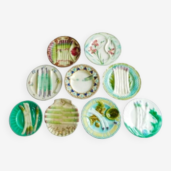 French antique asparagus plates in majolica
