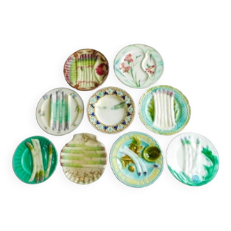 French antique asparagus plates in majolica