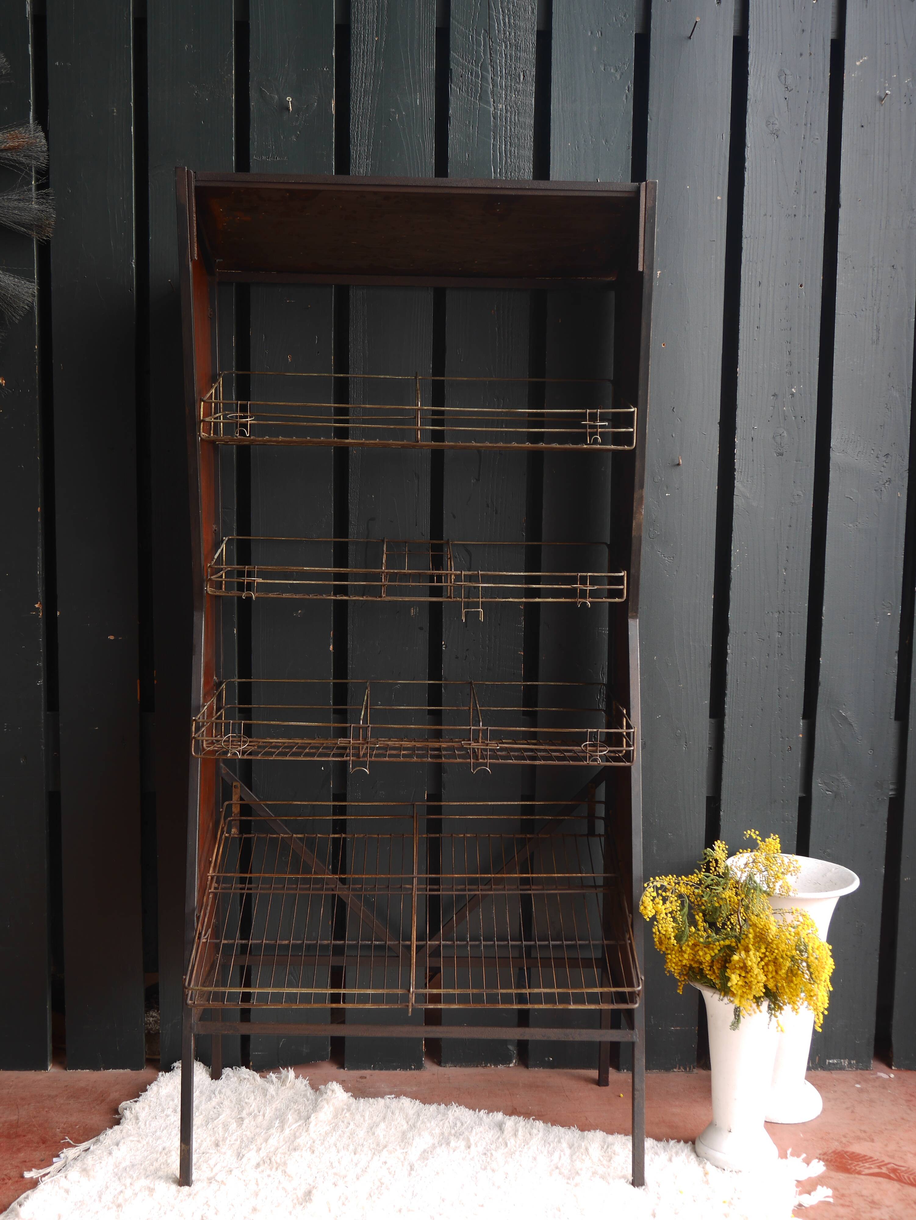 Old wooden and metal shelf