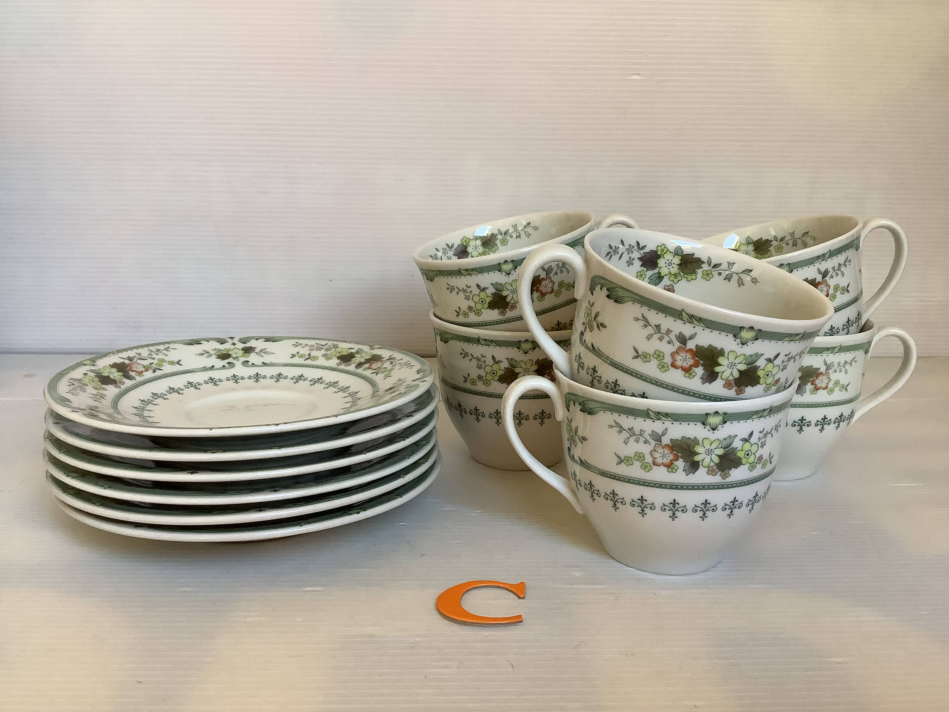 Six Royal Doulton Provencal cups and saucers