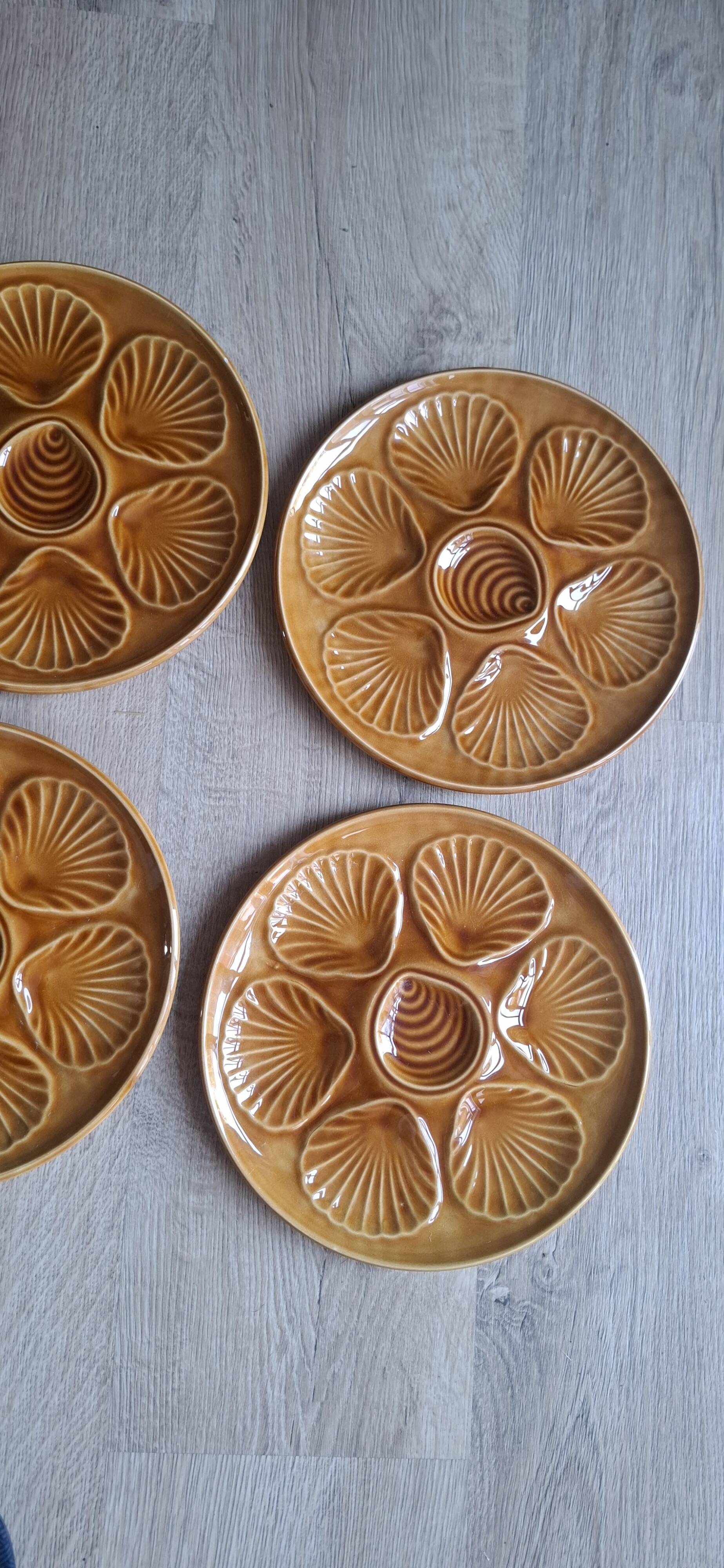 Set 6 assiettes à huitres marron