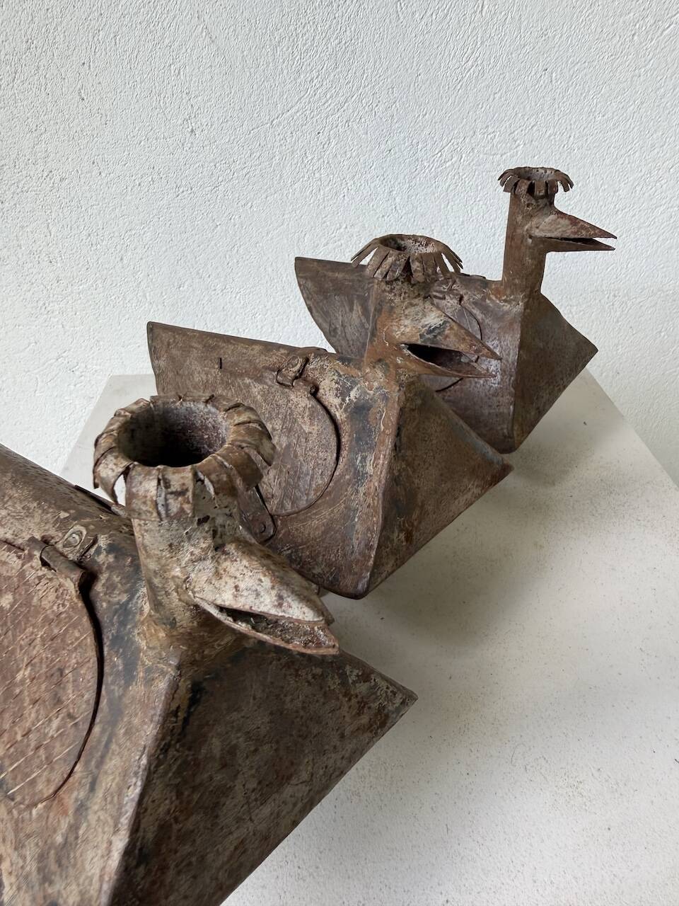 Series of three brutalist Folk Art candle holders