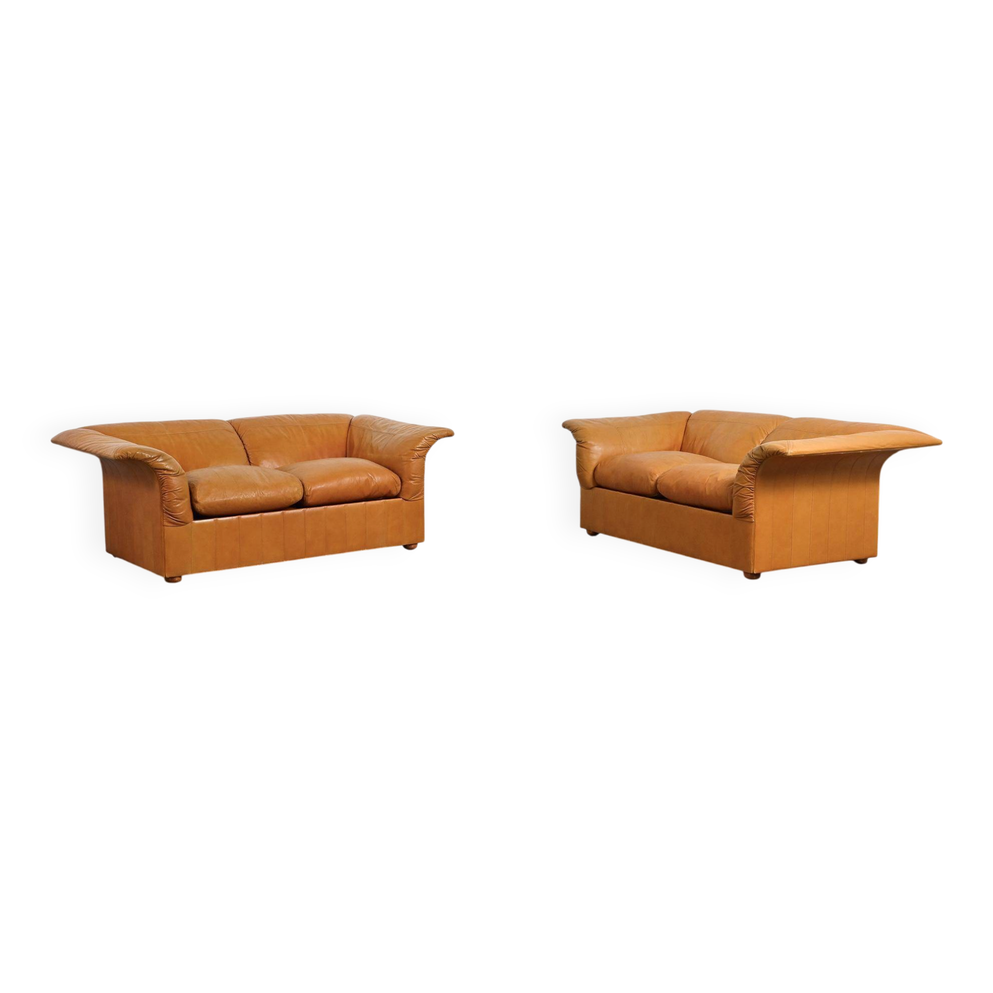Paire de canapés Loto en cuir par Luigi Massoni pour Poltrona Frau, Italie, 1976