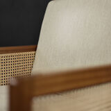 Mid-century modern Scandinavian mahogany armchair with French wicker by Bernt Petersen.