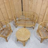 Rotin lounge, 1 sofa, 2 armchairs, 1 table