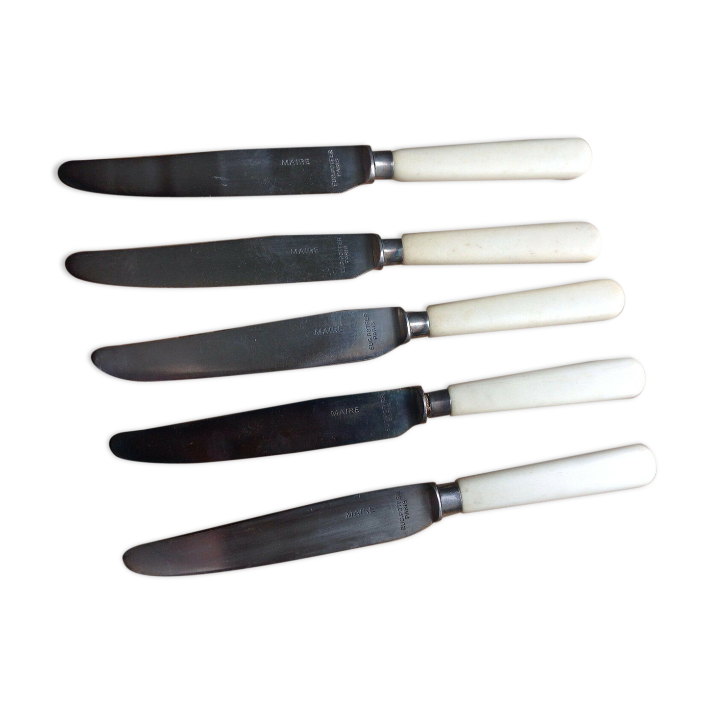 Eugene Potfer 5 knives a silver metal entremet 1930