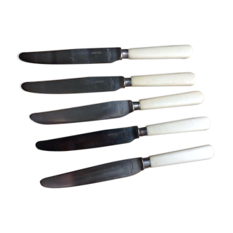 Eugene Potfer 5 knives a silver metal entremet 1930