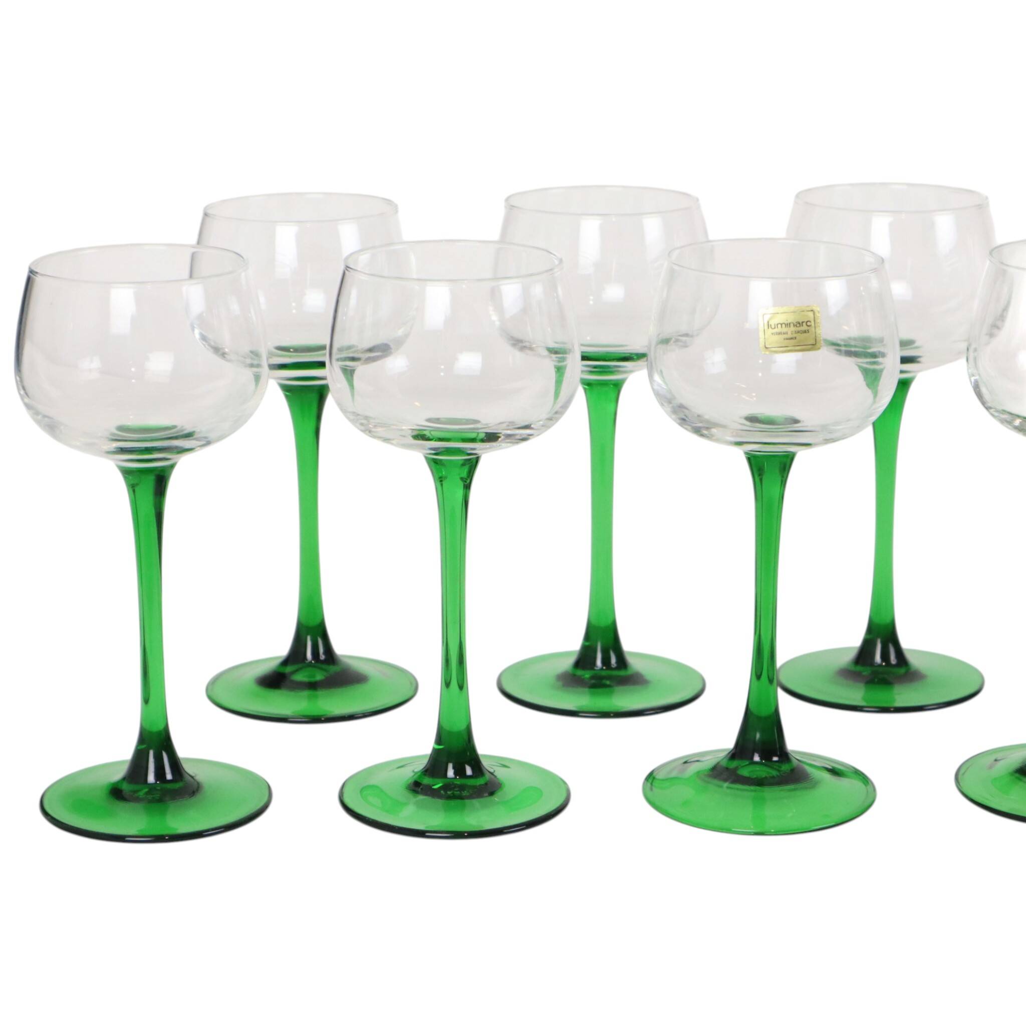 Ensemble de 14 verres à vin vintage Luminarc Alsace avec tiges vertes étroites.