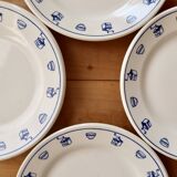 4 vintage earthenware dessert plates with breakfast motif