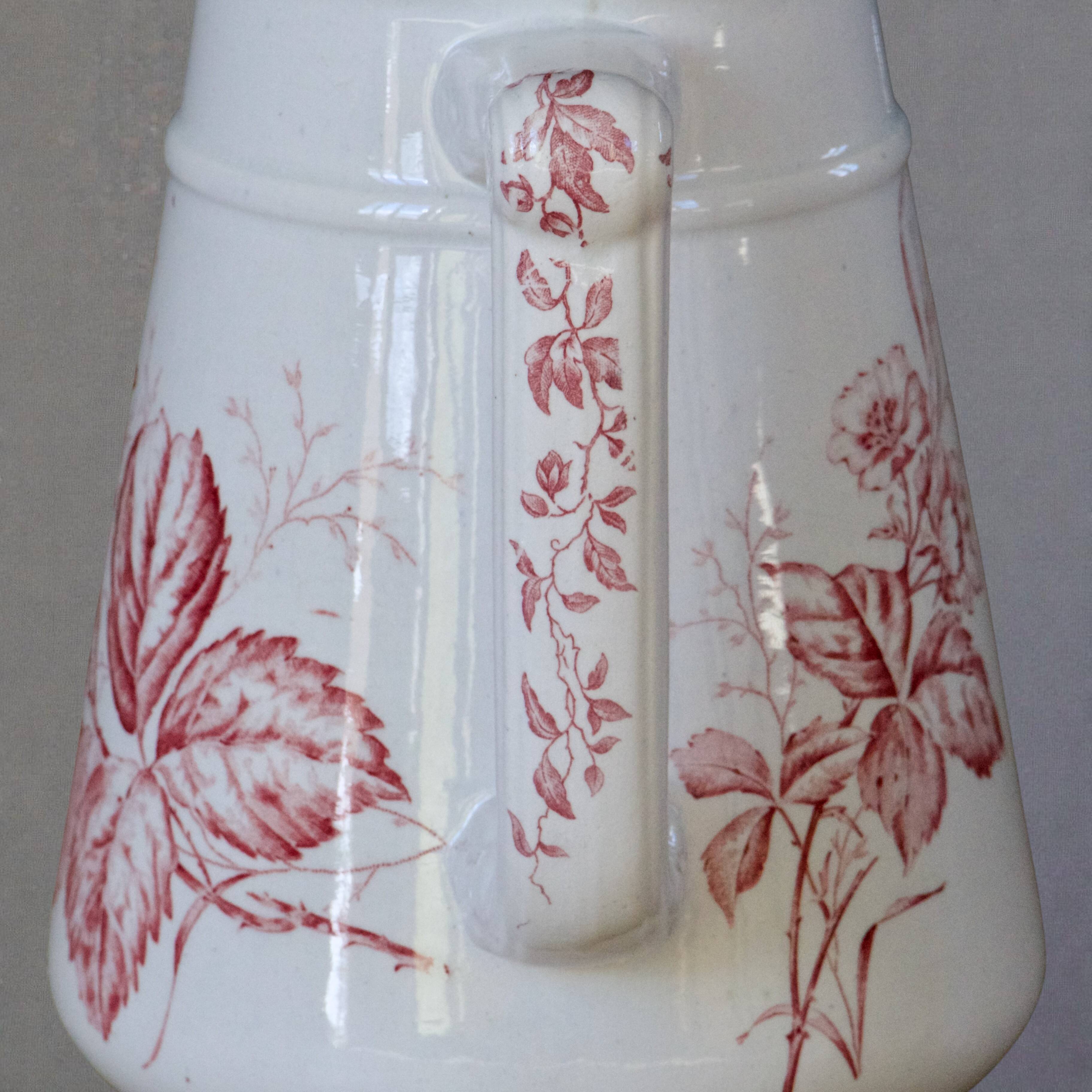 Large antique toilet bowl from the 19th century, pink ironstone, Imperial Bonn.