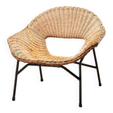 Fauteuil lounge en rotin par PJ Muntendam pour Gebr. Jonkers Pays-Bas 1954