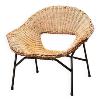 Fauteuil lounge en rotin par PJ Muntendam pour Gebr. Jonkers Pays-Bas 1954