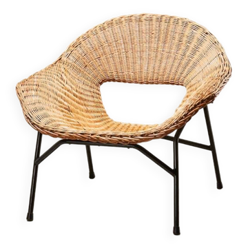 Fauteuil lounge en rotin par PJ Muntendam pour Gebr. Jonkers Pays-Bas 1954