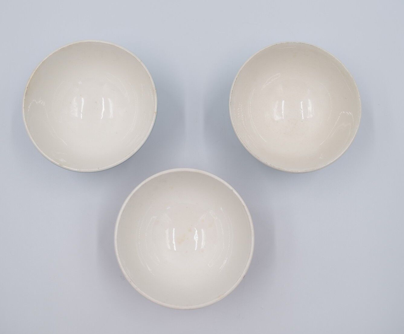 3 small vintage bowls digoin sarreguemines with polka dots pastel colors pink blue