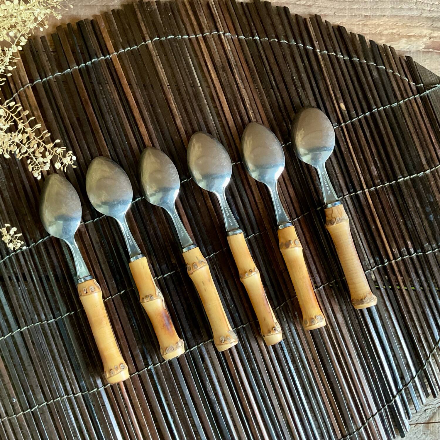 6 small vintage bamboo spoons