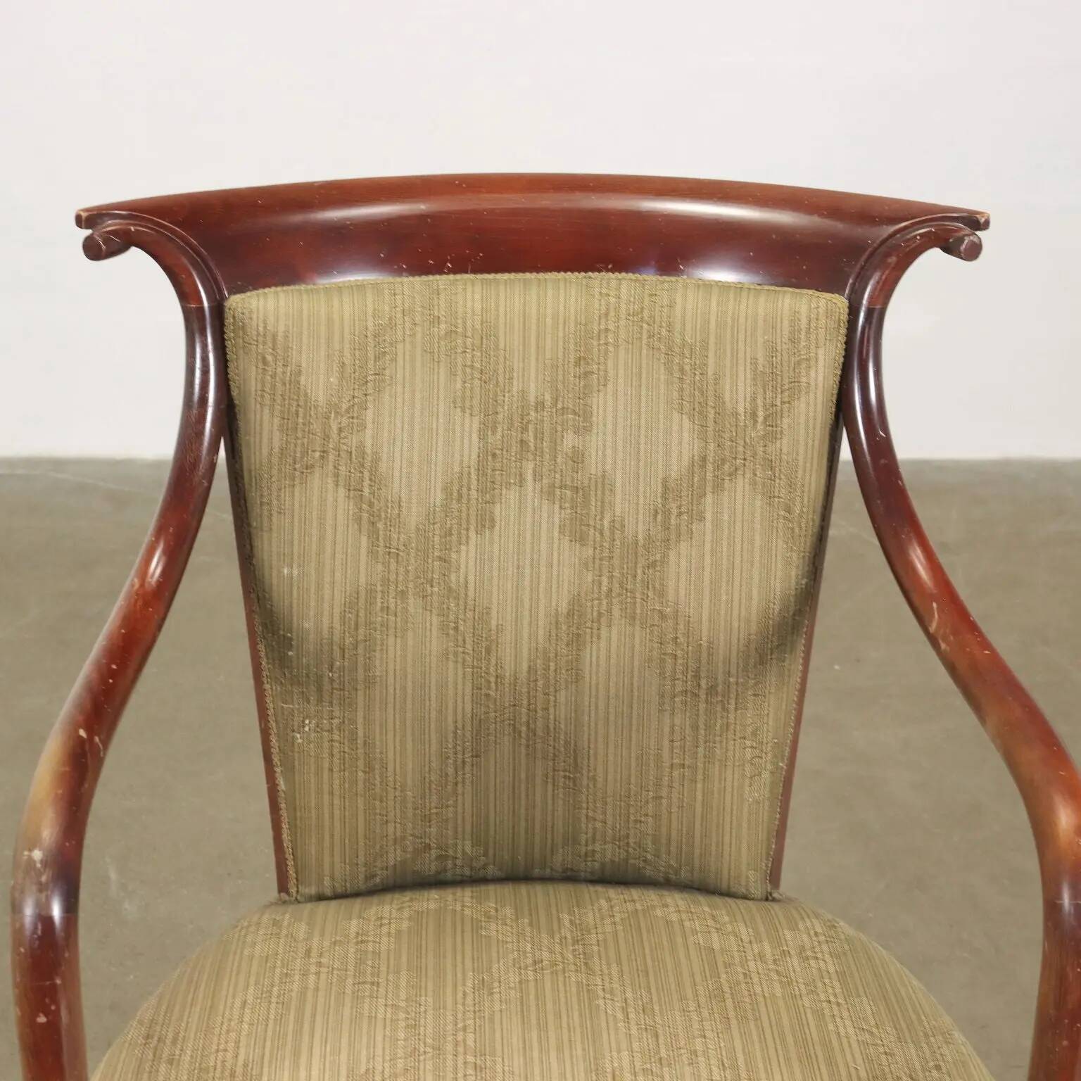 Vintage armchair in fabric and wood with armrests, design Italy 1950s-1960s