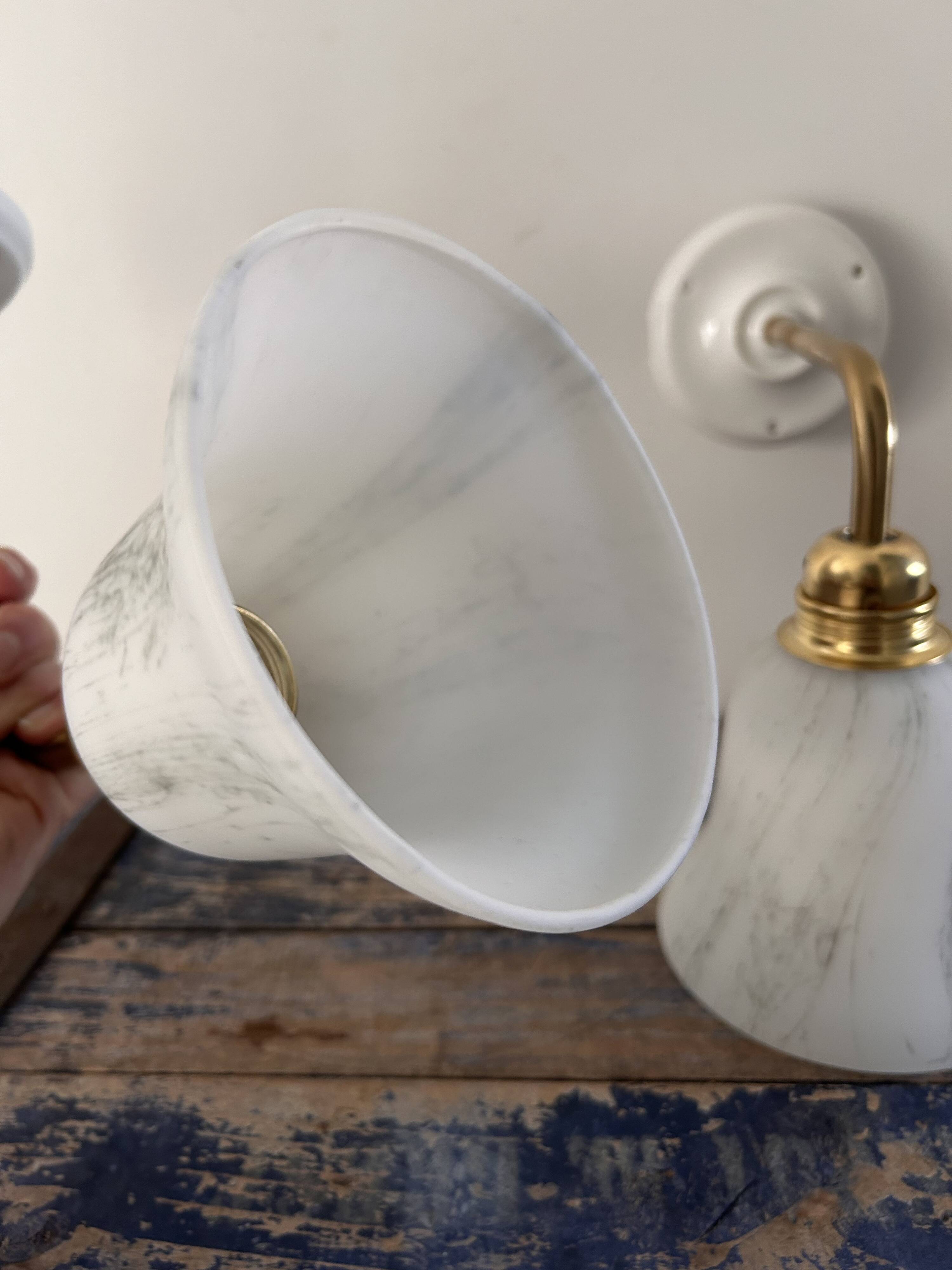 Pair of brass and opaline wall lights