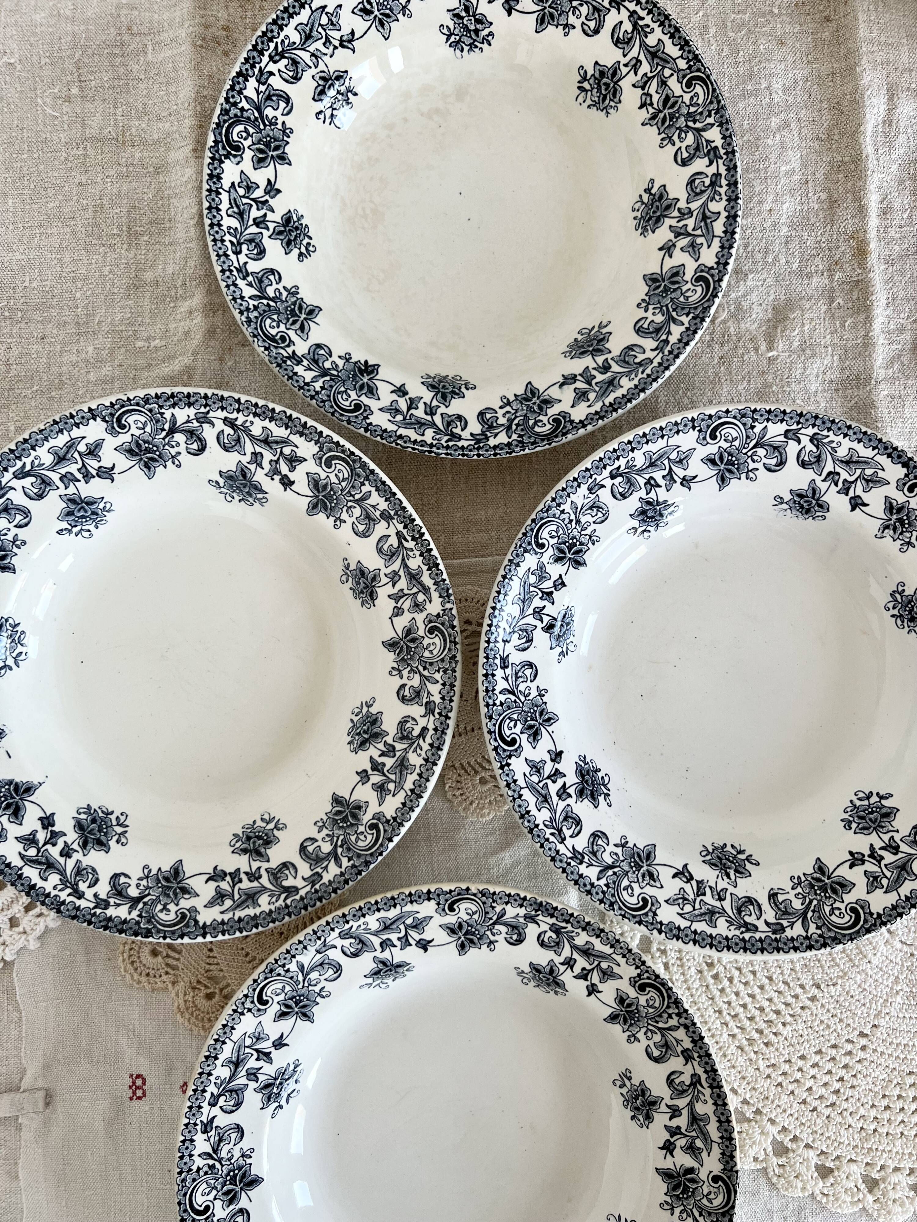 4 vintage soup plates iron earth Saint-Amand - Jane model