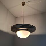 1920 Czechoslovak Art Deco Brass and Opaline Glass Pendant Lamp, Napako 134