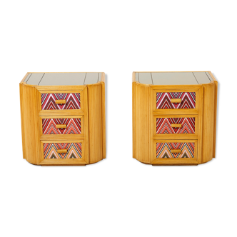 Pair of Italian bedside tables Vivail Del Sud fabrics Missoni 1970