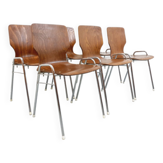 Set of 6 vintage Arbois stackable chairs from Baumann in wood and metal from the 70s