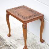 Table guéridon bois sculpté fait à la main, table basse moulurée vintage, table pieds griffe