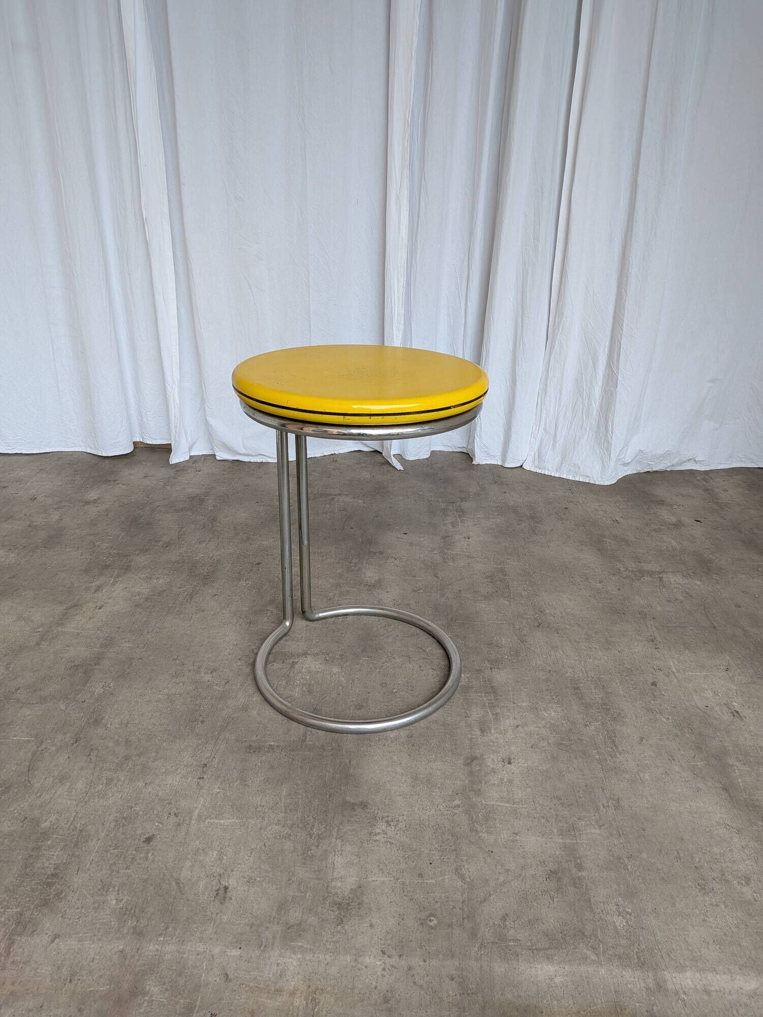 Vintage Yellow Bar Table: Chrome Bauhaus Style, 1970s High Coffee Table